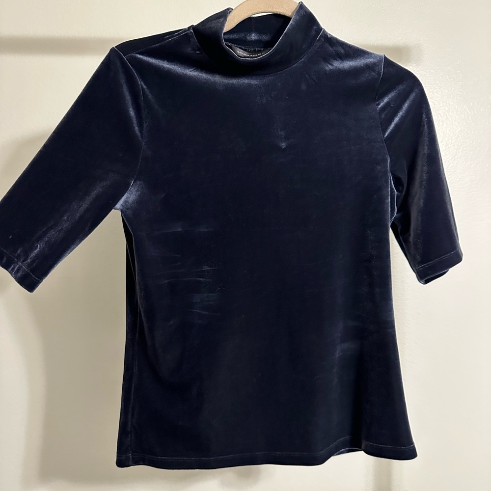 Blue velvet mock neck elbow sleeve top from banana republic, like new